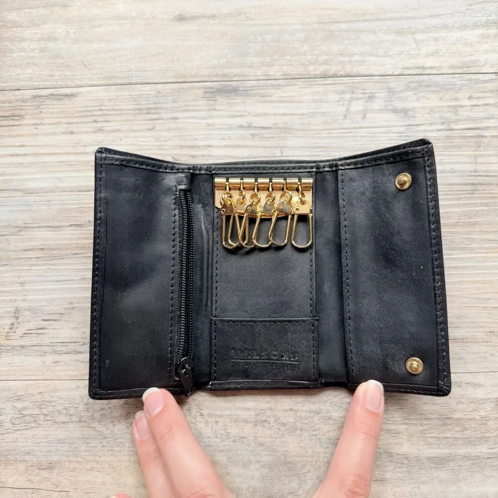 Vintage Wilsons Leather Black Genuine Leather Key Holder Wallet Case Organizer